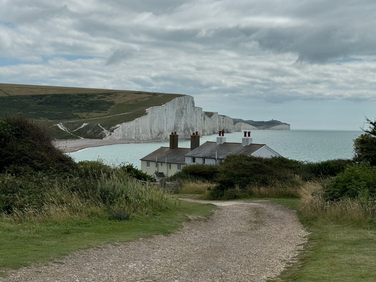 The Art of Drawing Readers In: Your attractive post title goes here Picturesque view of white cliffs, a coastal cottage, and serene seascape under cloudy skies.